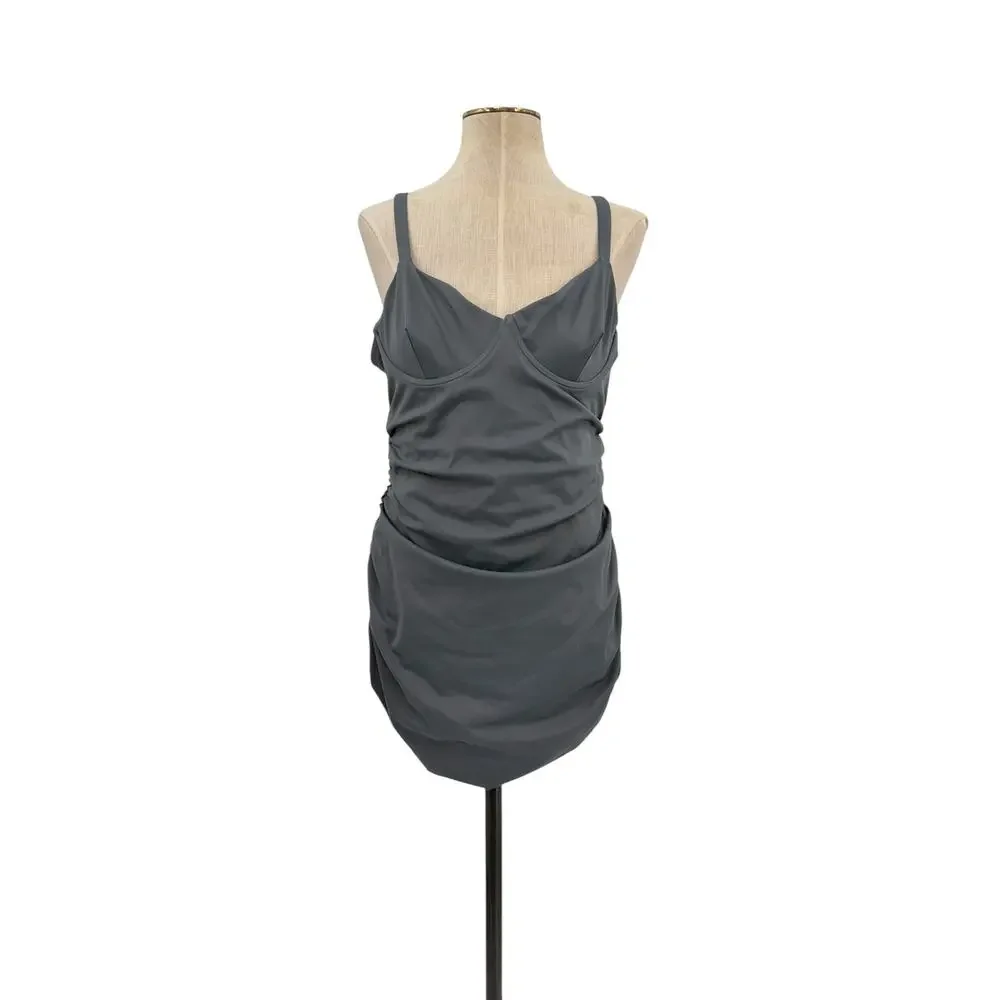 Skims Sculpting Swim Ruched One‎ Piece Gunmetal Gray Shaping Swimsuit XL NWT